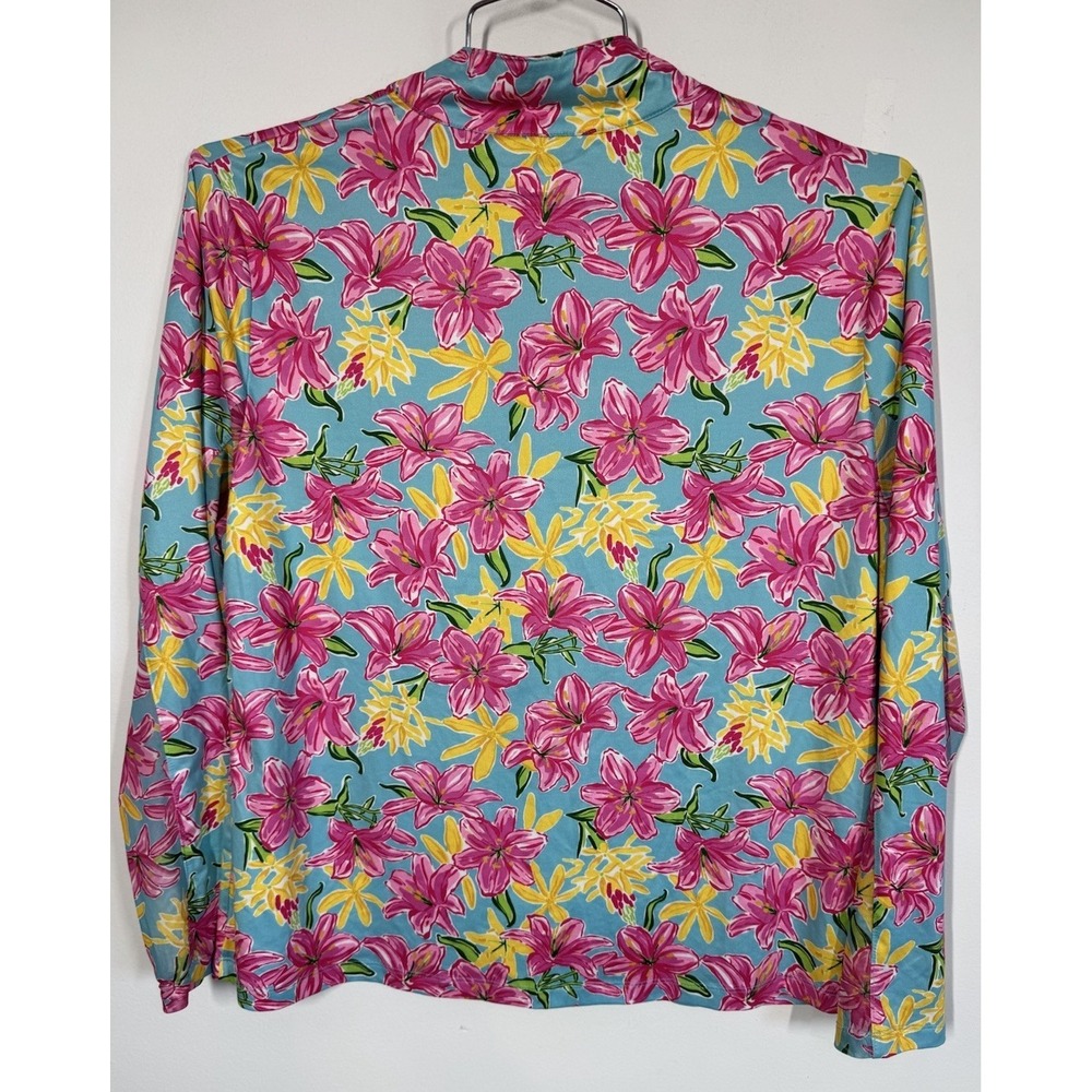 GOTTEX 1/4 Zip Tropical Floral Long Sleeve Sun Shirt Golf Tennis Womens XL Beach - Picture 2 of 11